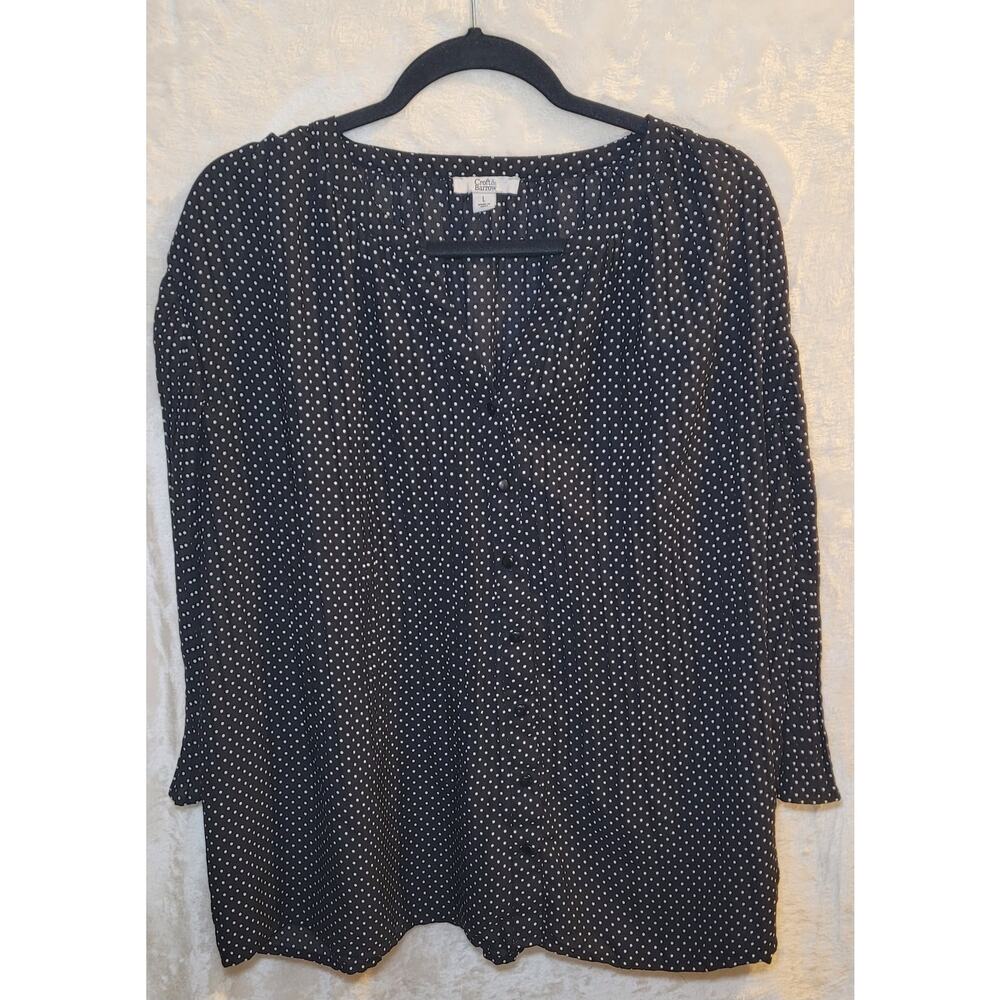 Croft & Barrow Polyester Polka Dot Pleated Blouse Top Women's Size Large+